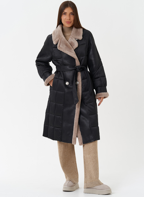 Комбинированный пуховик из эко кожи