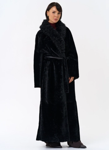 Женская натуральная дубленка с воротником шаль
