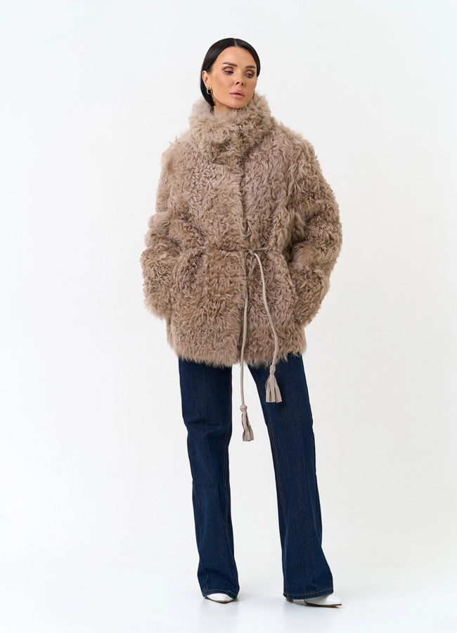 Женская дубленка двухсторонняя с воротником стойкой модель № 34174 универмаг малина фото