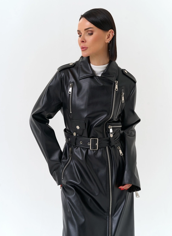 Женский длинный плащ из эко кожи 