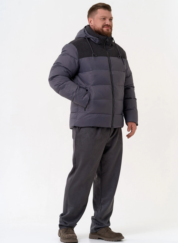 Мужской пуховик с отделкой из вельвета
