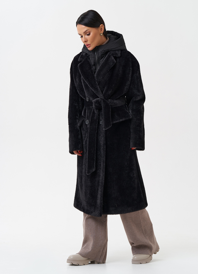 Женское ворсовое пальто с капюшоном модель № 28944 универмаг малина