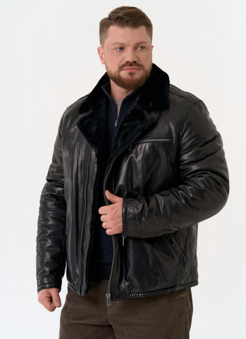 Куртка из натуральной кожи с воротником из овчины