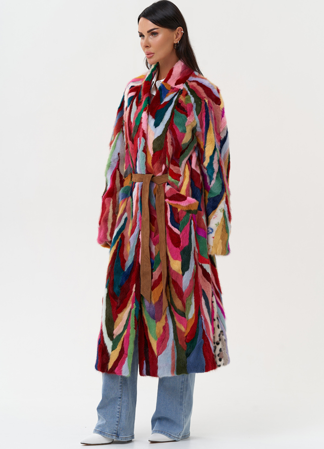 Норковая шуба в стиле пэчворк модель № 31299 универмаг малина