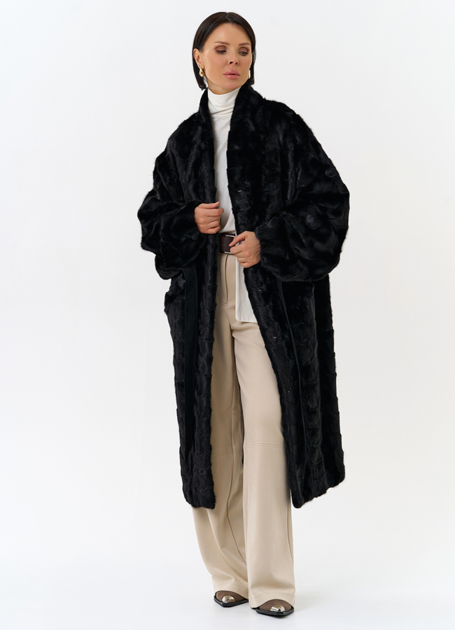 Шуба из меха норки с поясом модель № 31183 универмаг малина