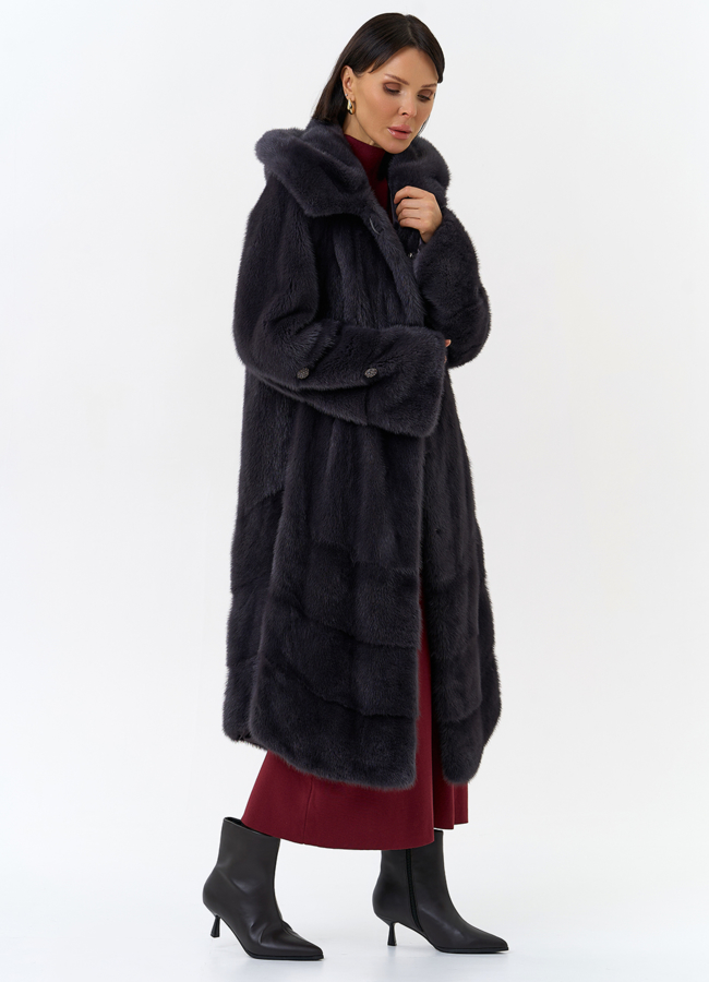 Шуба из меха норки с капюшоном модель № 30670 универмаг малина
