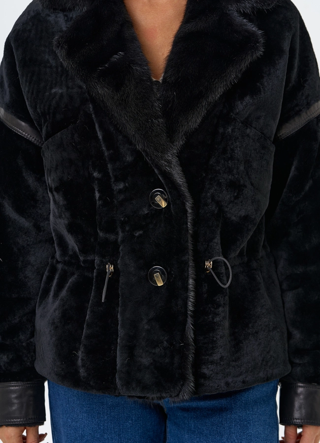 Женская короткая дубленка с английским воротником из меха норки модель № 31483 универмаг малина