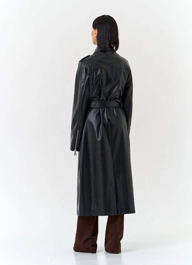 фото Женский длинный плащ из эко кожи  модель № 27166