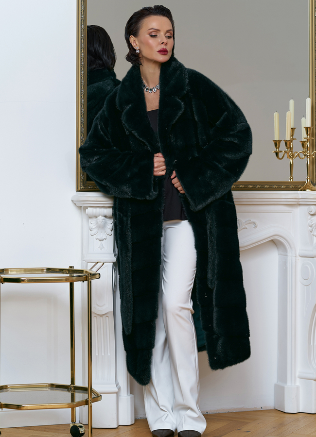 Зеленая шуба из норки модель № 31872 в кредит