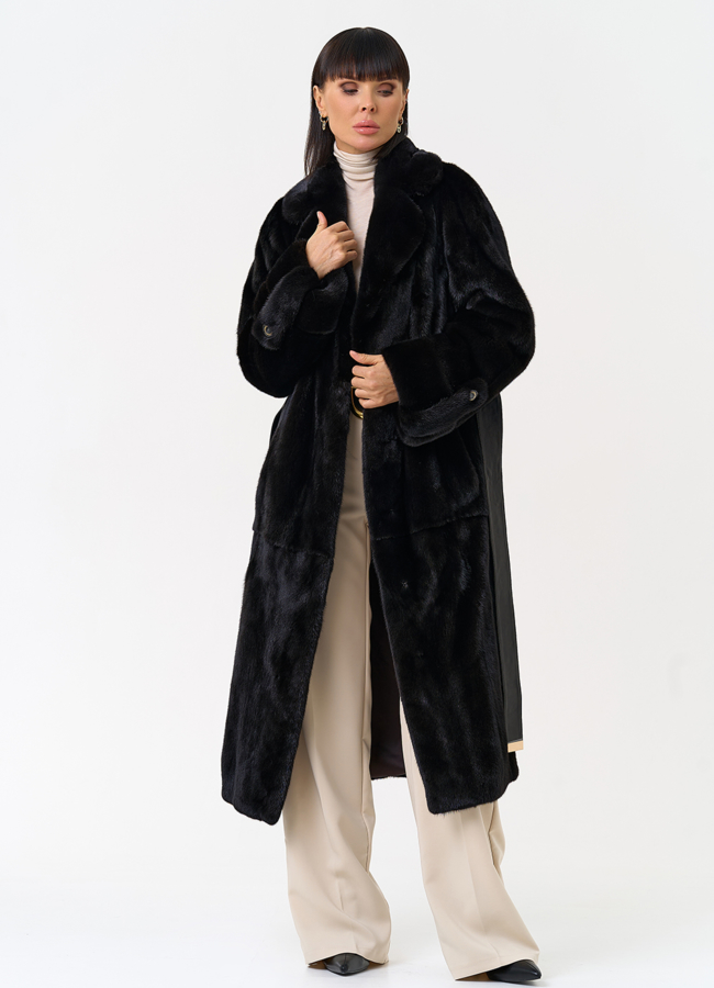 Женская шуба из меха норки blackglama с поясом модель № 31634 универмаг малина