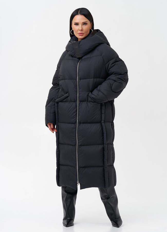 Женский пуховик с капюшоном  модель № 28972 меха малина