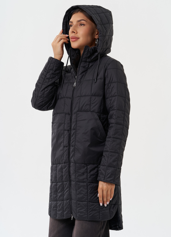 Стеганое пальто с капюшоном модель № 28296 универмаг малина