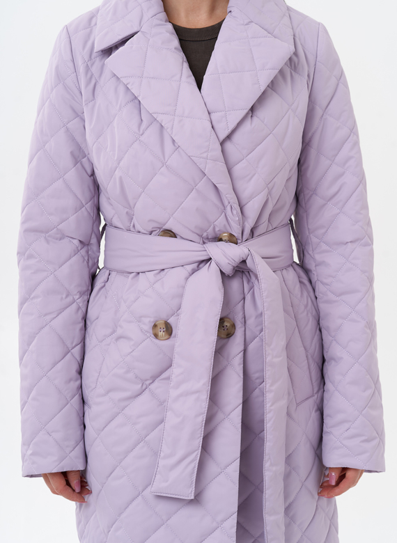 Женское стеганое полупальто с поясом