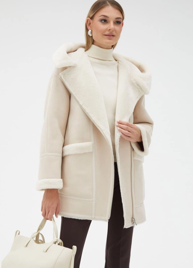 Женская удлиненная дубленка из эко кожи модель № 32023 универмаг малина фото