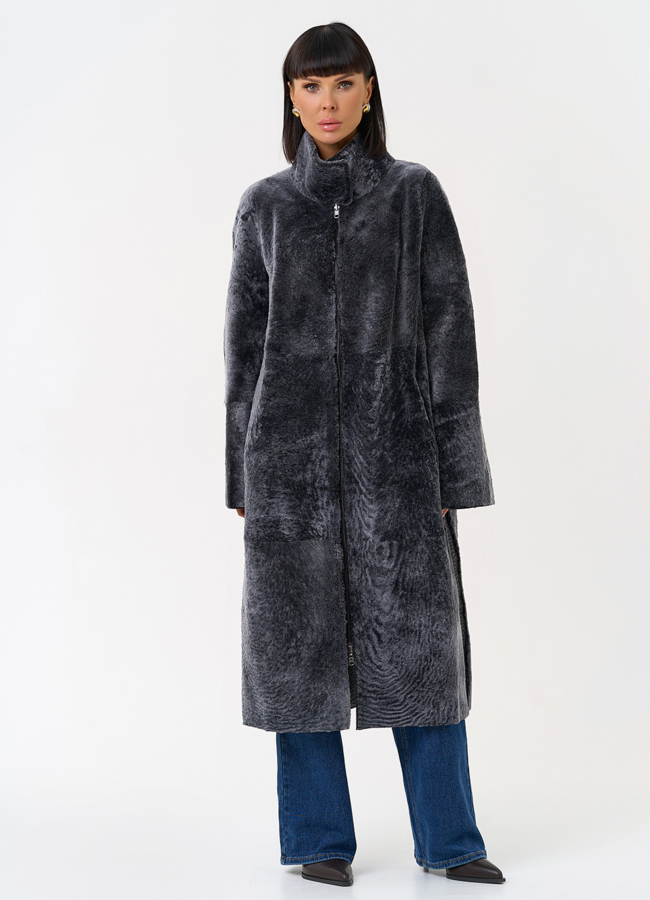 фото Женская двухсторонняя дубленка с воротником стойкой модель № 31478