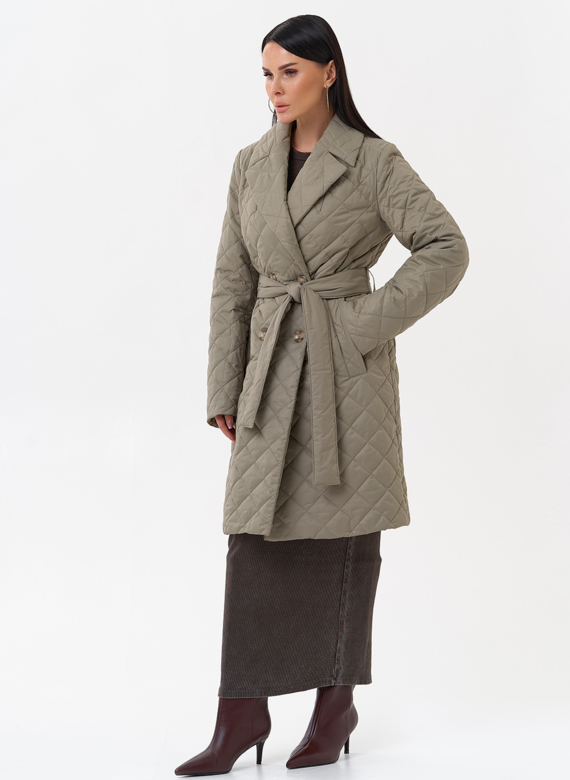 Женское стеганое полупальто с поясом