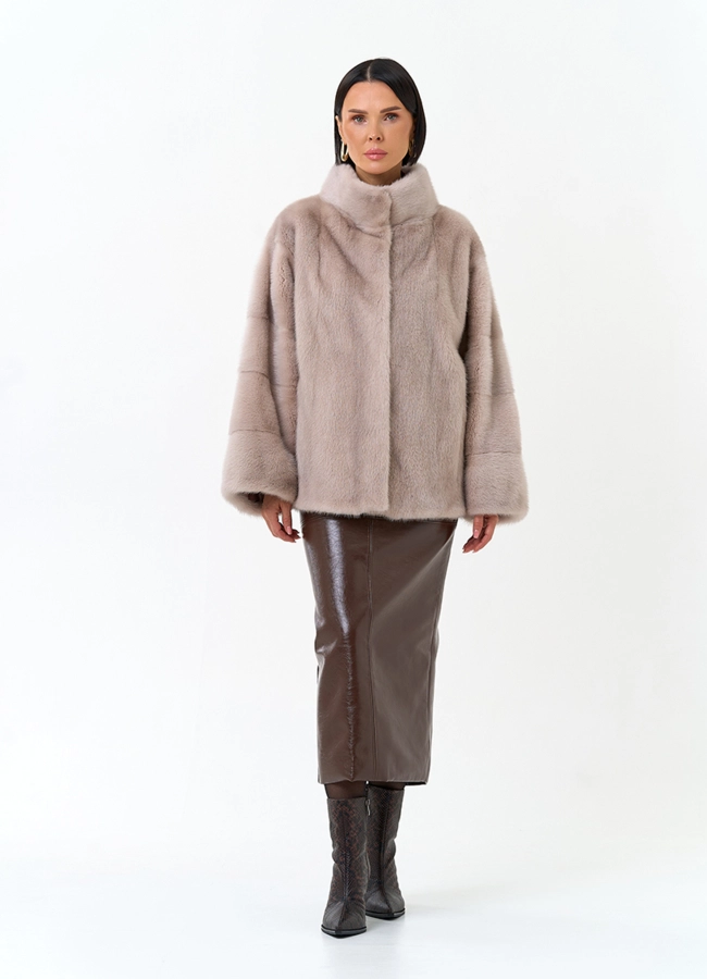 Шуба из меха норки с воротником стойкой модель № 34292 в рассрочку фото