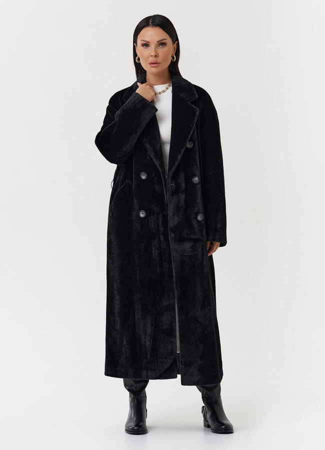 Утепленное пальто из эко меха модель № 28104 универмаг малина