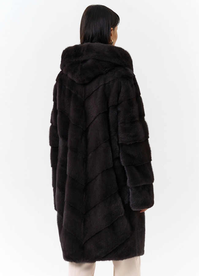 фото Норковая шуба с капюшоном модель № 25605