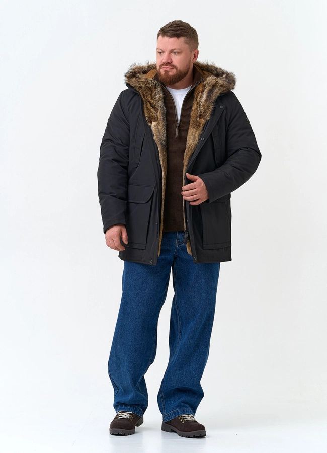 Полупальто с капюшоном из меха енота модель № 29066 в кредит фото
