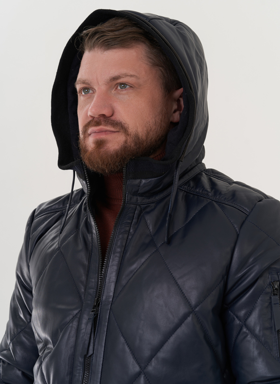 Куртка из натуральной кожи синего цвета