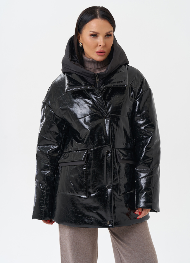 Куртка женская из эко кожи с капюшоном модель № 28685 универмаг малина