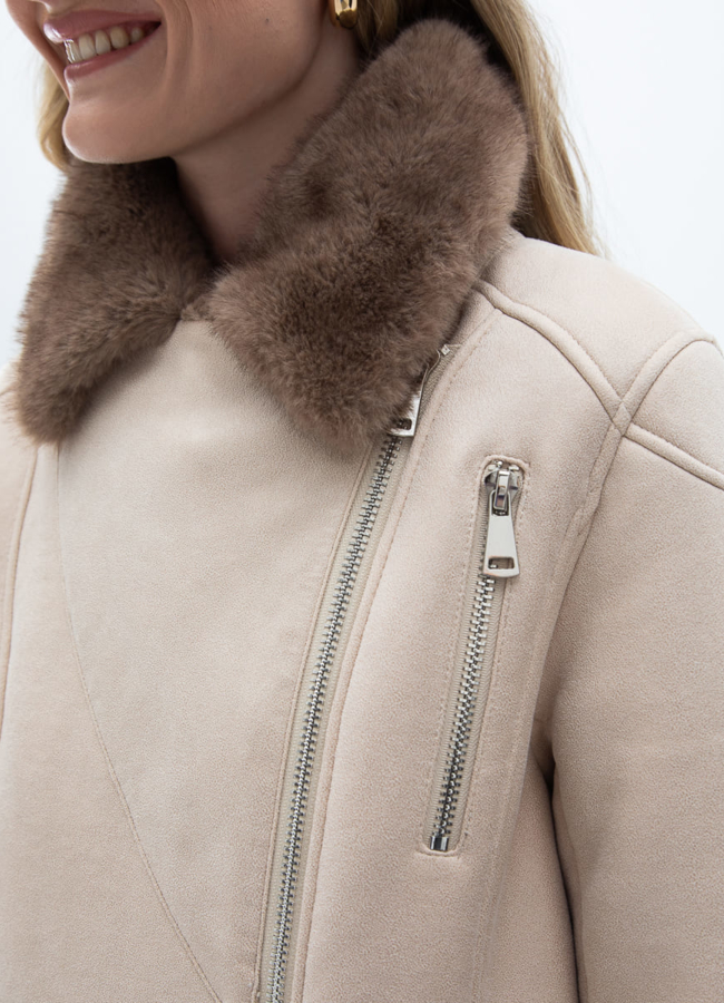 Женская дубленка из эко кожи с отделкой из эко меха модель № 32026 универмаг малина