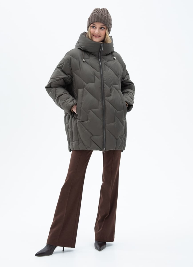 Женский удлиненный пуховик  капюшоном модель № 31150 в кредит