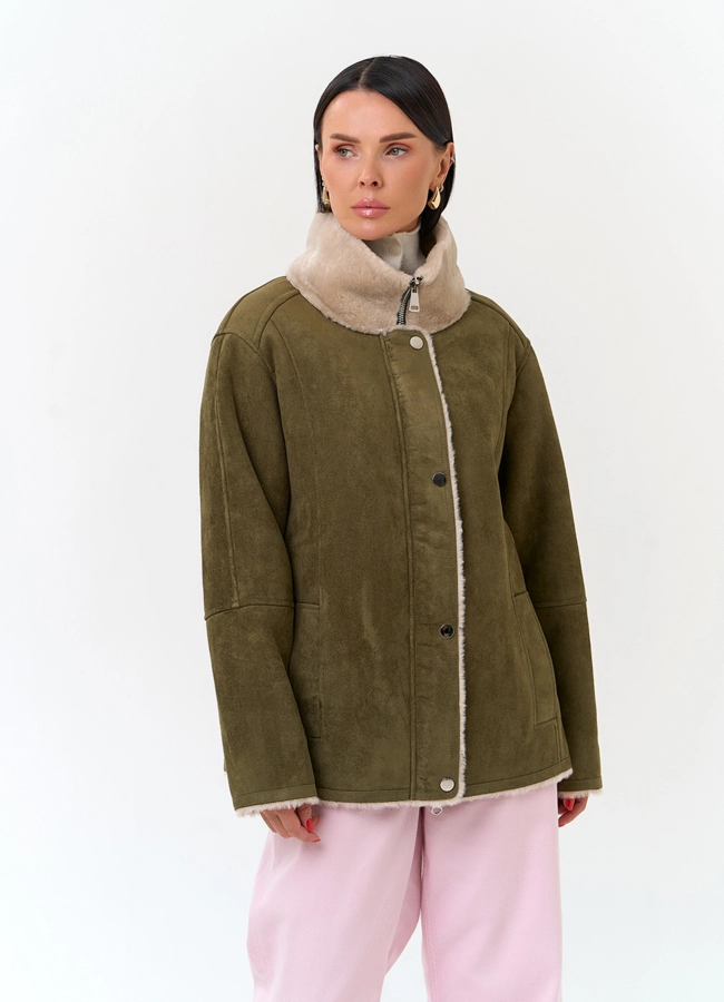 Женская дубленка из эко замши модель № 33895 универмаг малина