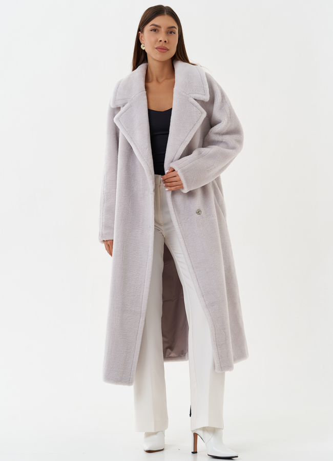 Пальто из шерсти с поясом модель № 28534 универмаг малина