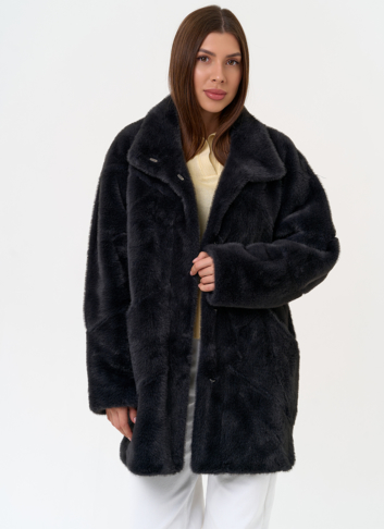 Женская шуба из эко меха с воротником стойкой